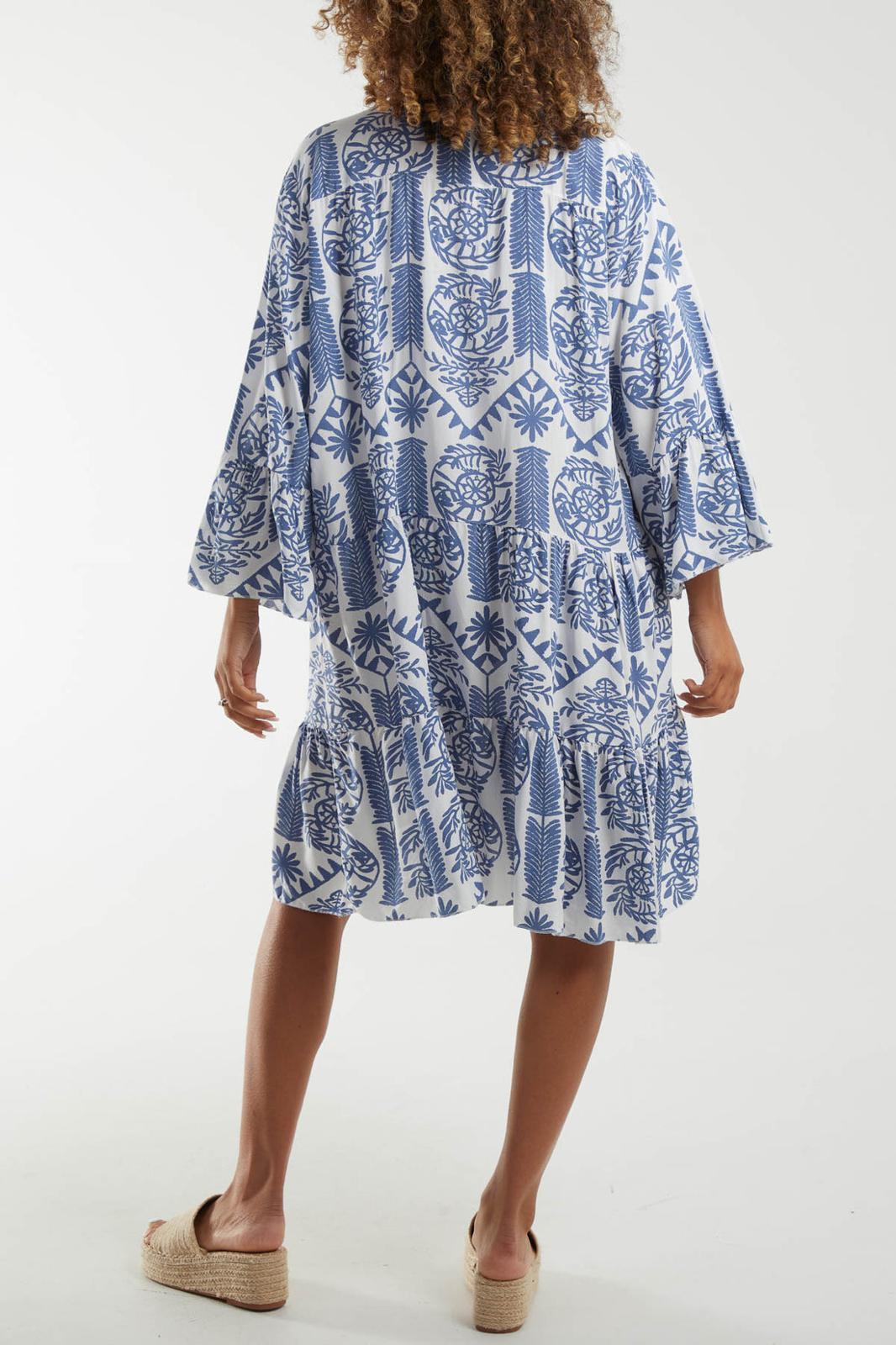 Baroque tiered floral smock print dress - denim