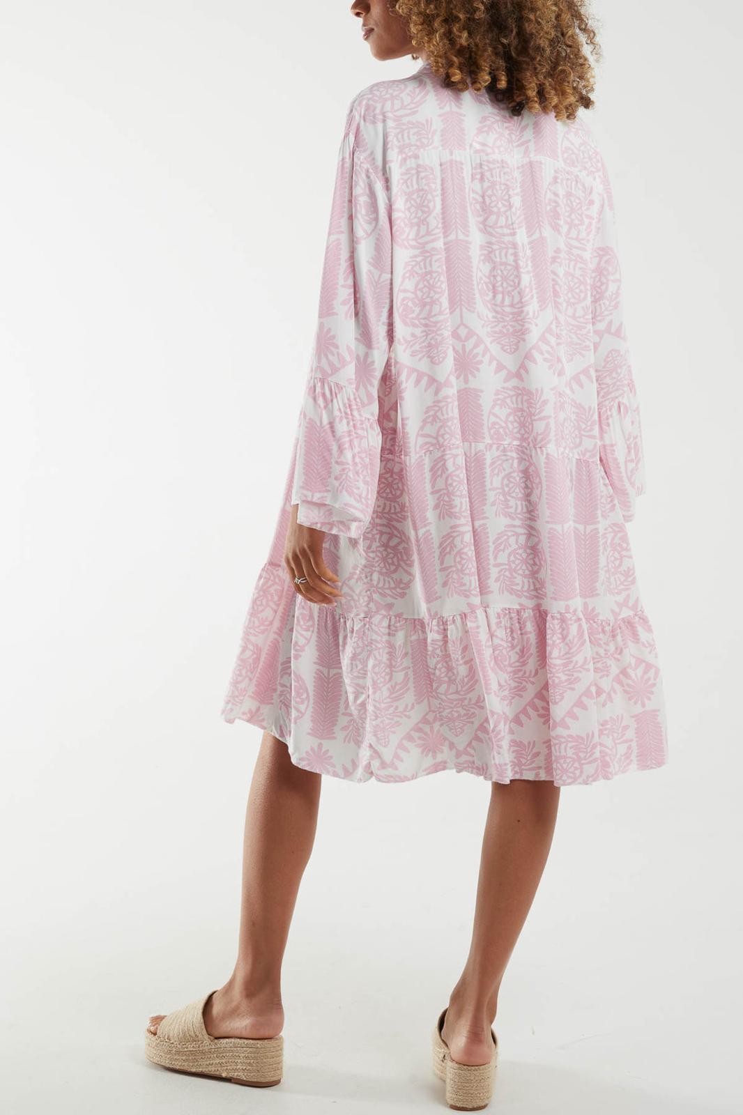 Baroque tiered floral smock print dress - blush