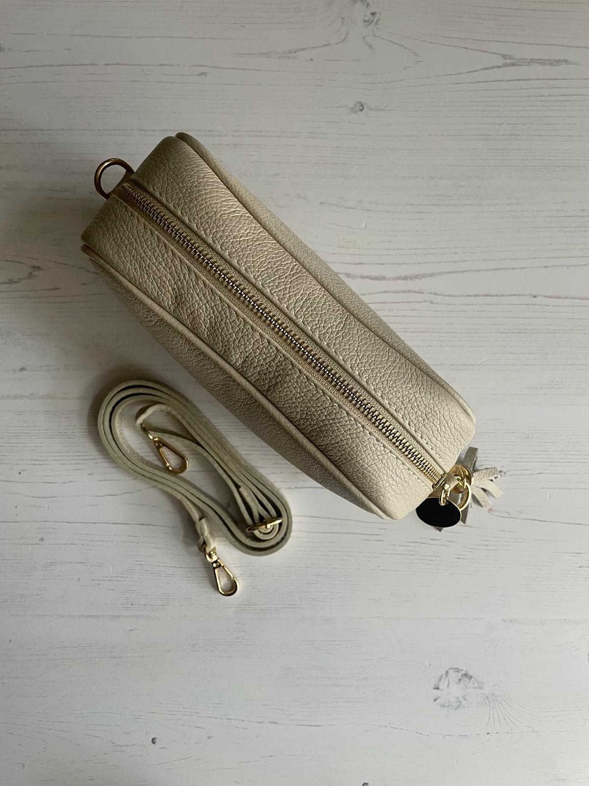 Tassel crossbody leather camera bag - beige