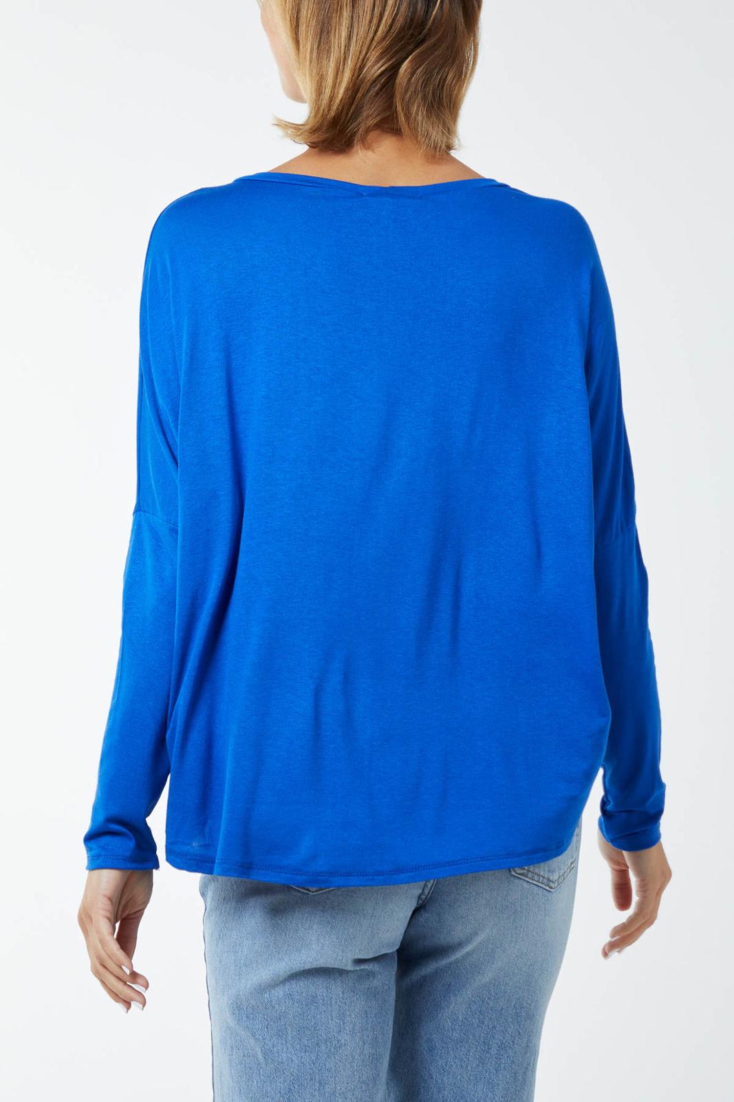 Long sleeve high low top - royal blue