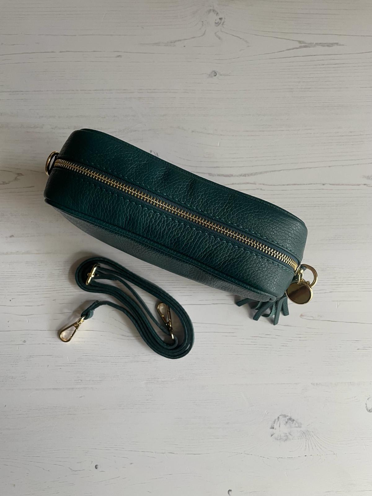 Tassel crossbody leather camera bag - peacock