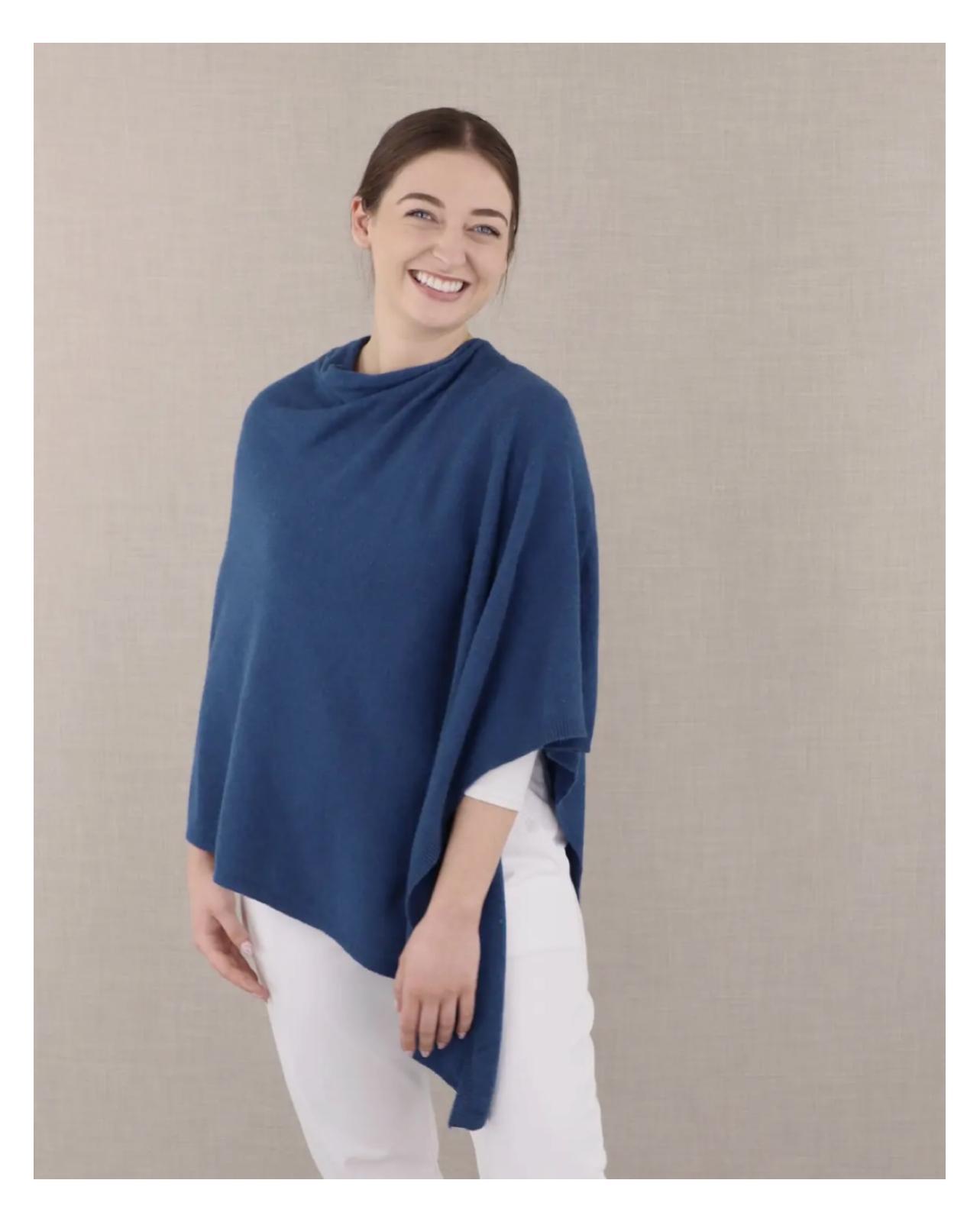 Classic cashmere blend poncho - French navy