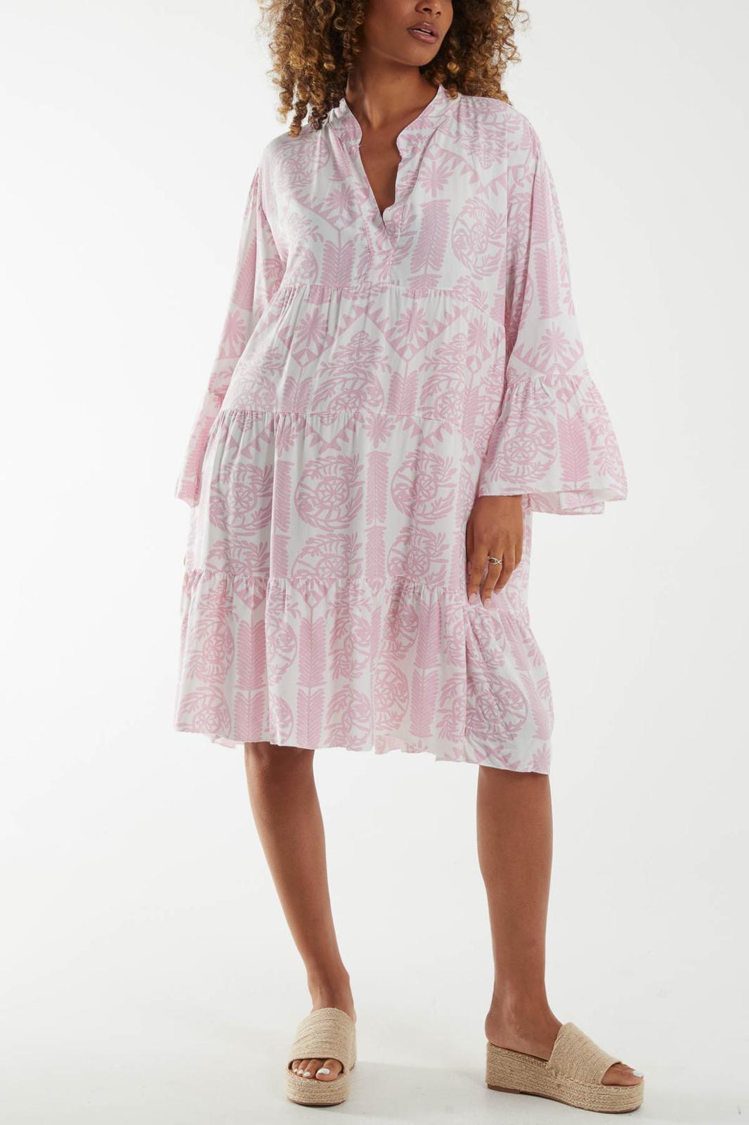 Baroque tiered floral smock print dress - blush