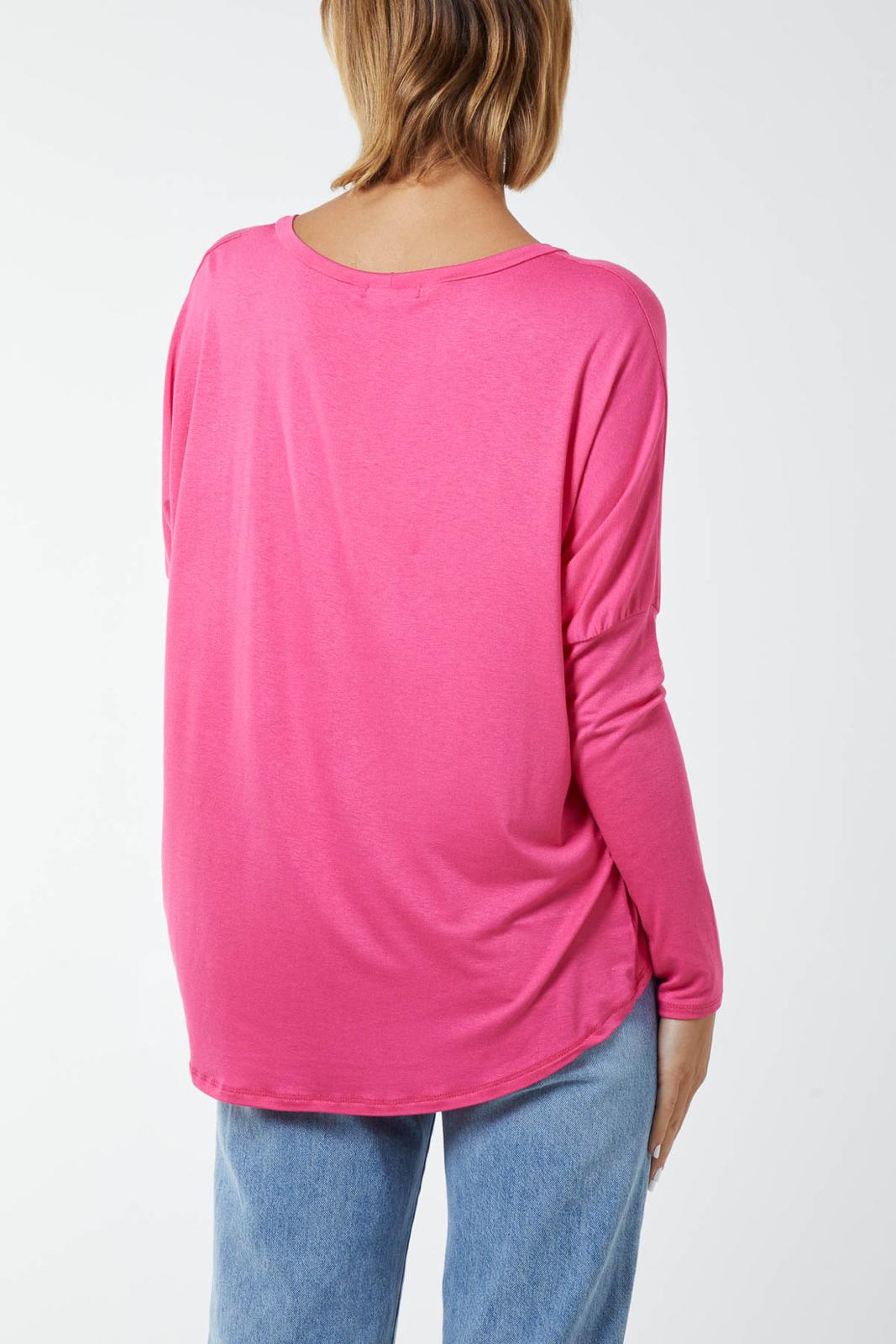 Long sleeve high low top - fuchsia