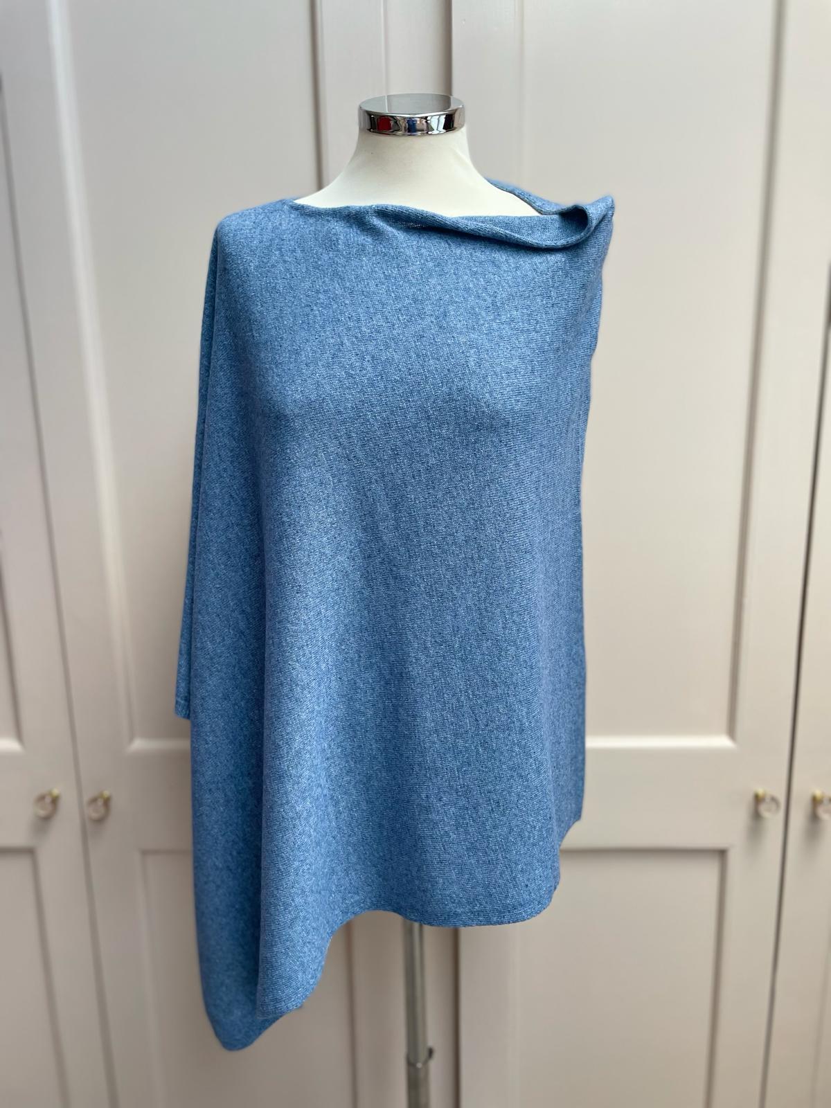 Classic cashmere blend poncho - denim blue