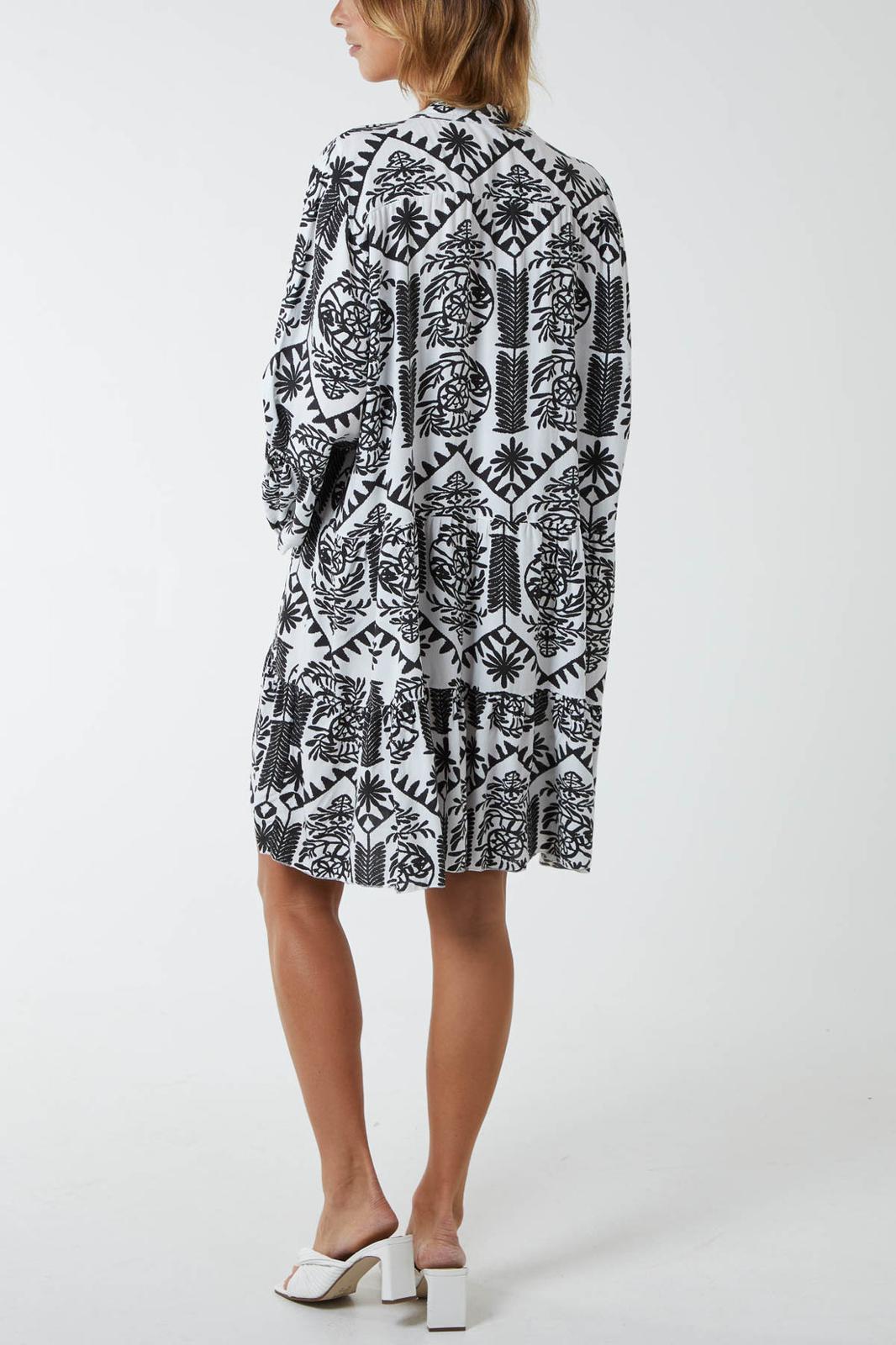 Baroque tiered floral smock print dress - black