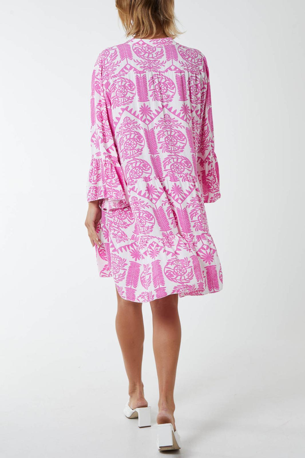 Baroque tiered floral smock print dress - pink