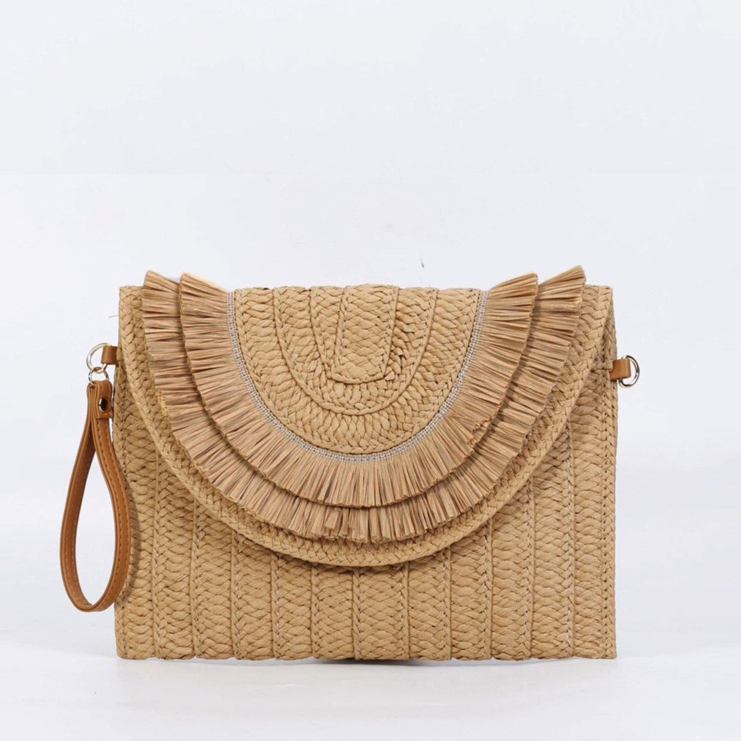 Raffia clutch bag - camel