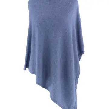 Classic cashmere blend poncho - denim blue