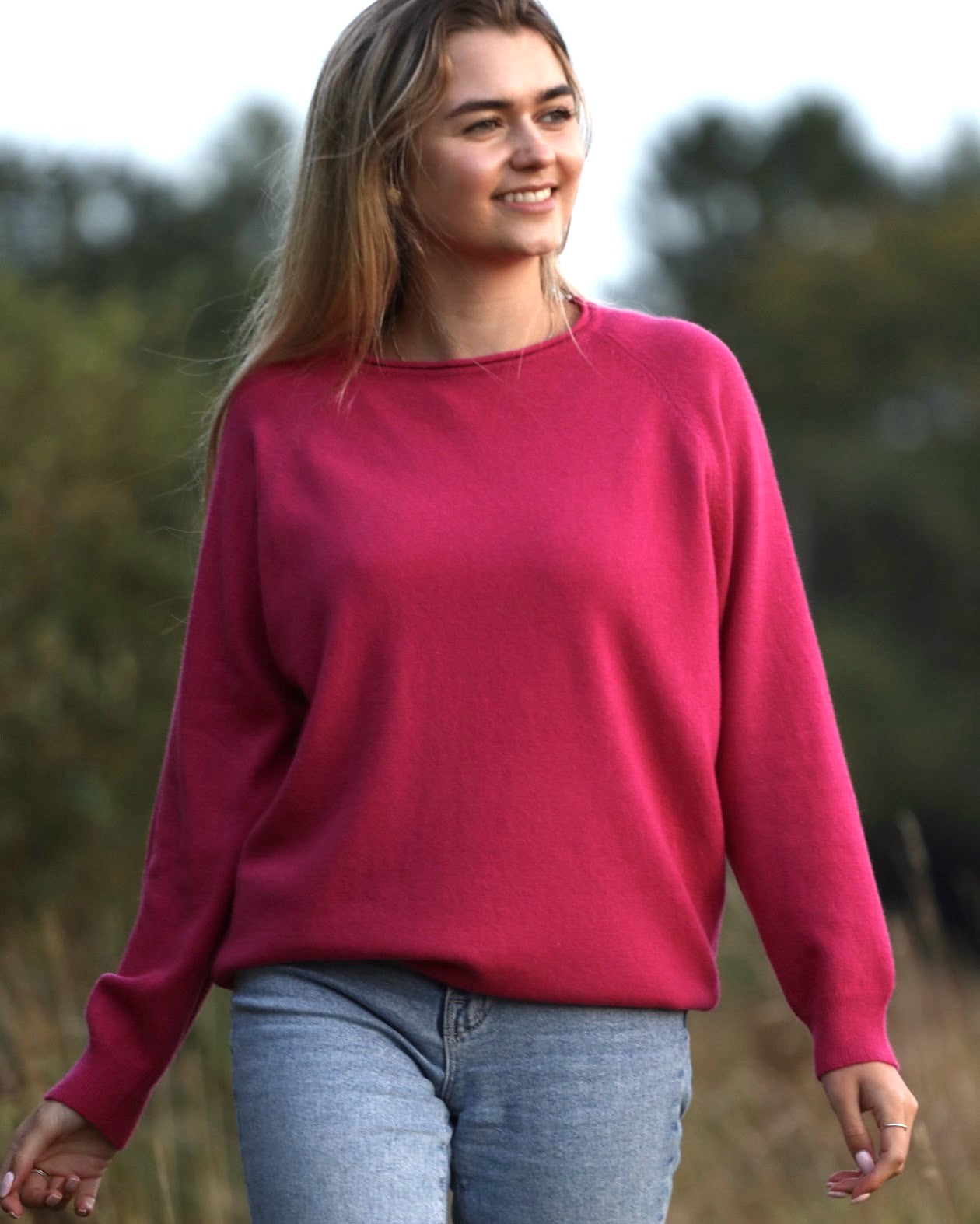 Raglan sleeve cashmere blend jumper - fuchsia