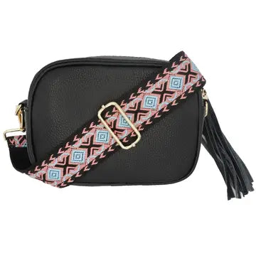 Interchangeable bag strap - black, pink and turquoise geometric