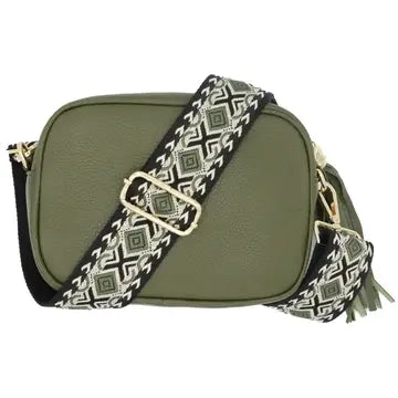 Interchangeable bag strap - black and khaki geometric