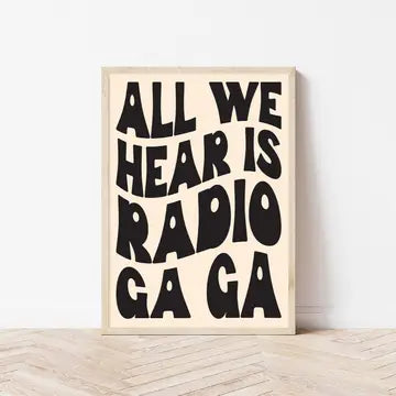 Wall art A4 print - radio ga ga! (black & creme)
