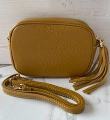 Tassel crossbody leather camera bag - ochre