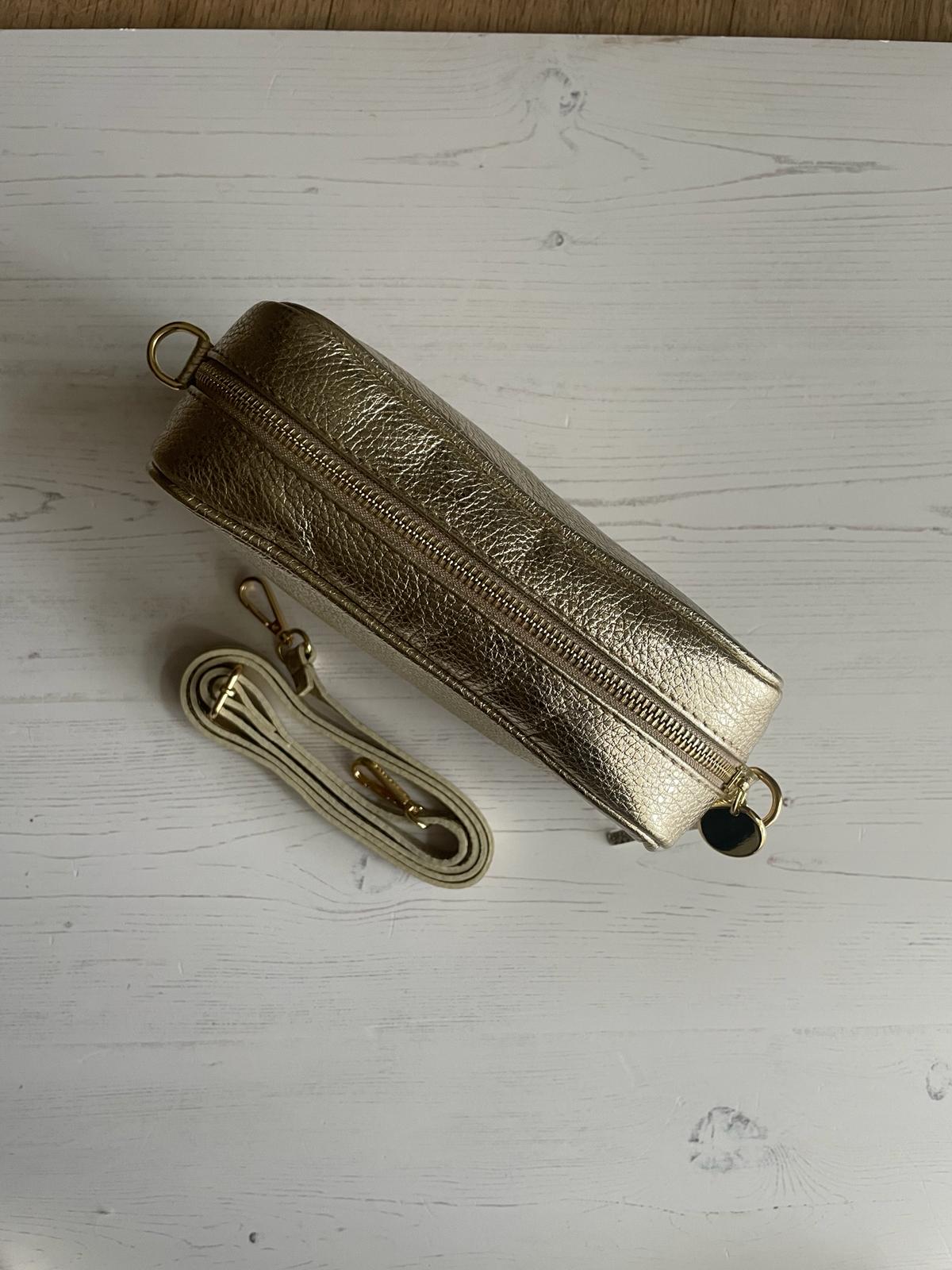 Tassel crossbody leather camera bag - gold