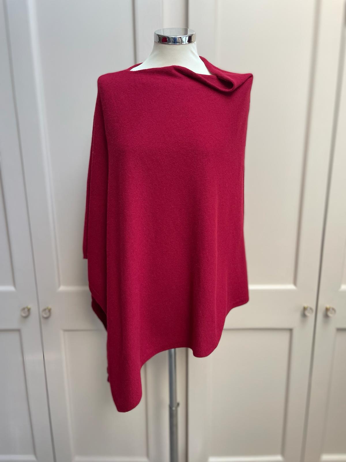 Classic cashmere blend poncho - ruby