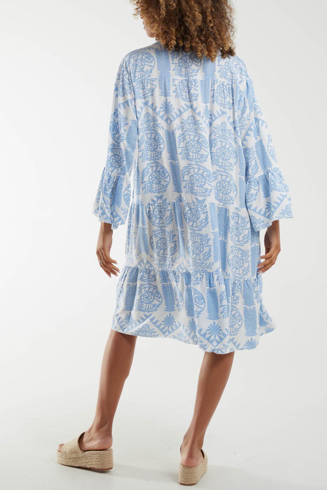 Baroque tiered floral smock print dress - light blue
