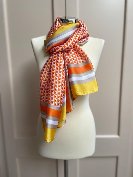 Silk and Viscose mix diamond printed scarf - orange