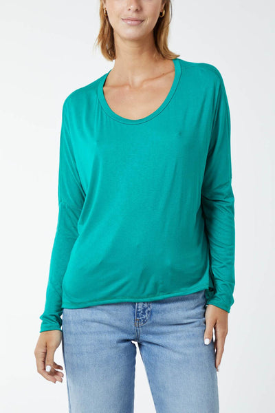 Long sleeve high low top - turquoise