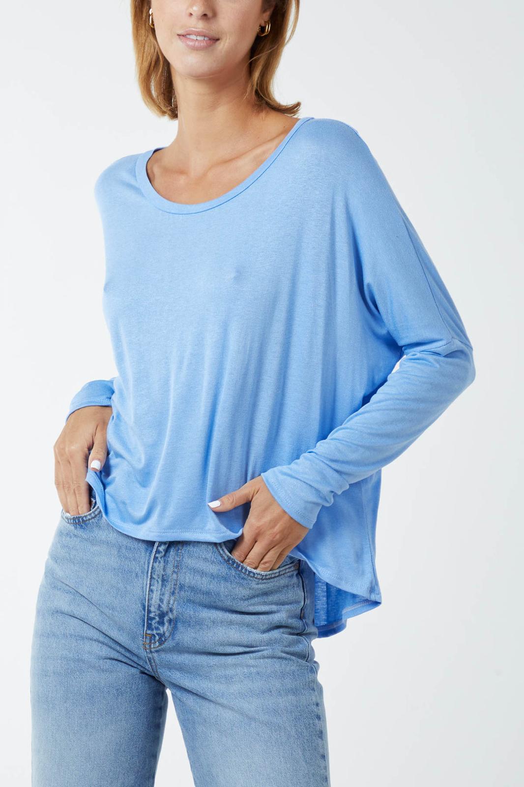 Long sleeve high low top - light blue