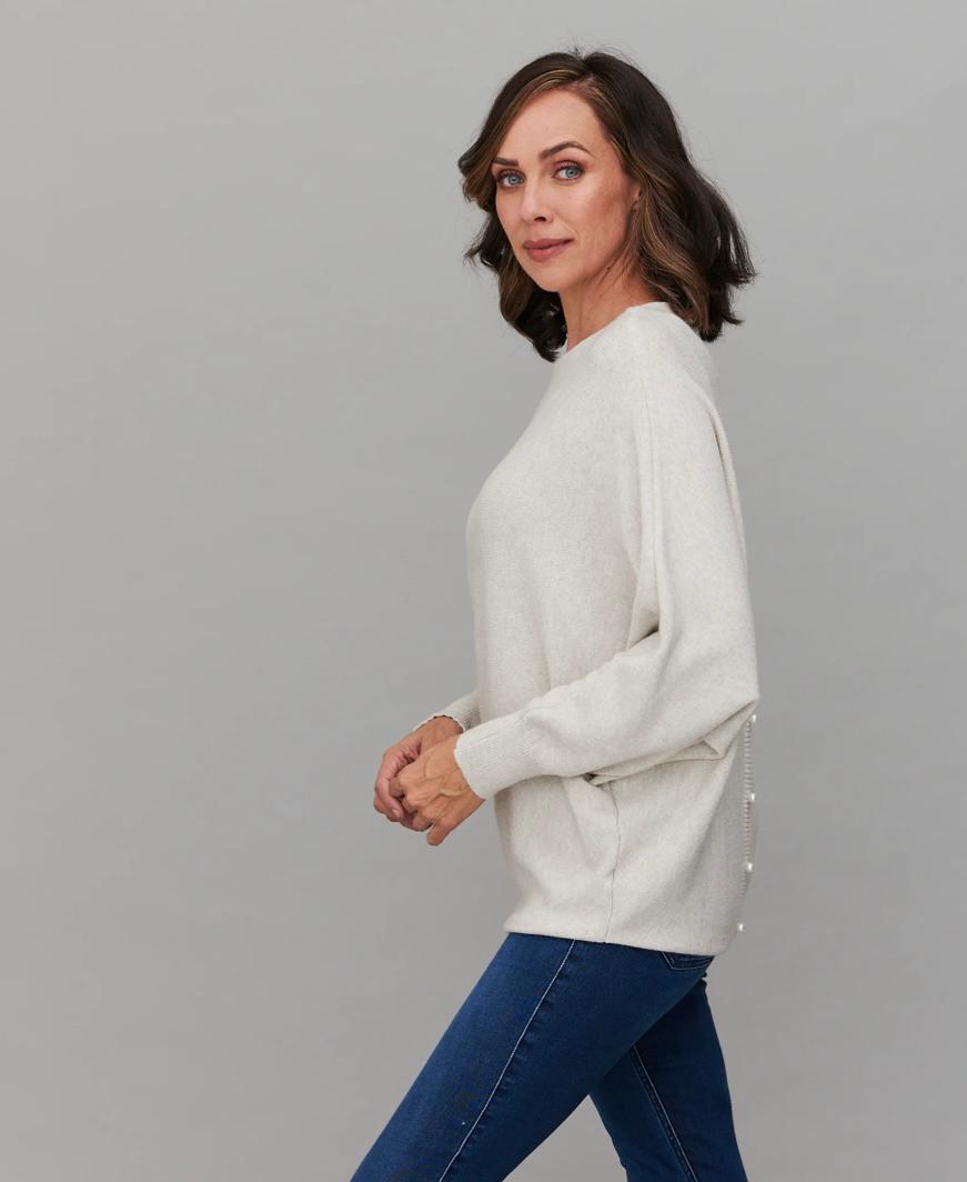 Pearl back button jumper - cream