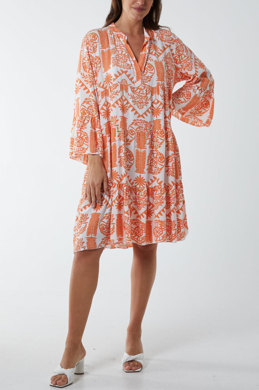 Baroque tiered floral smock print dress - orange