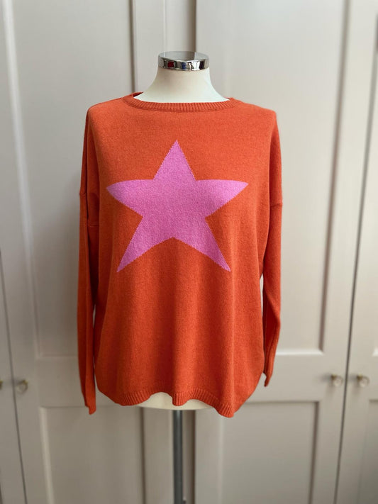 Star cashmere and merino wool mix jumper - orange and pink