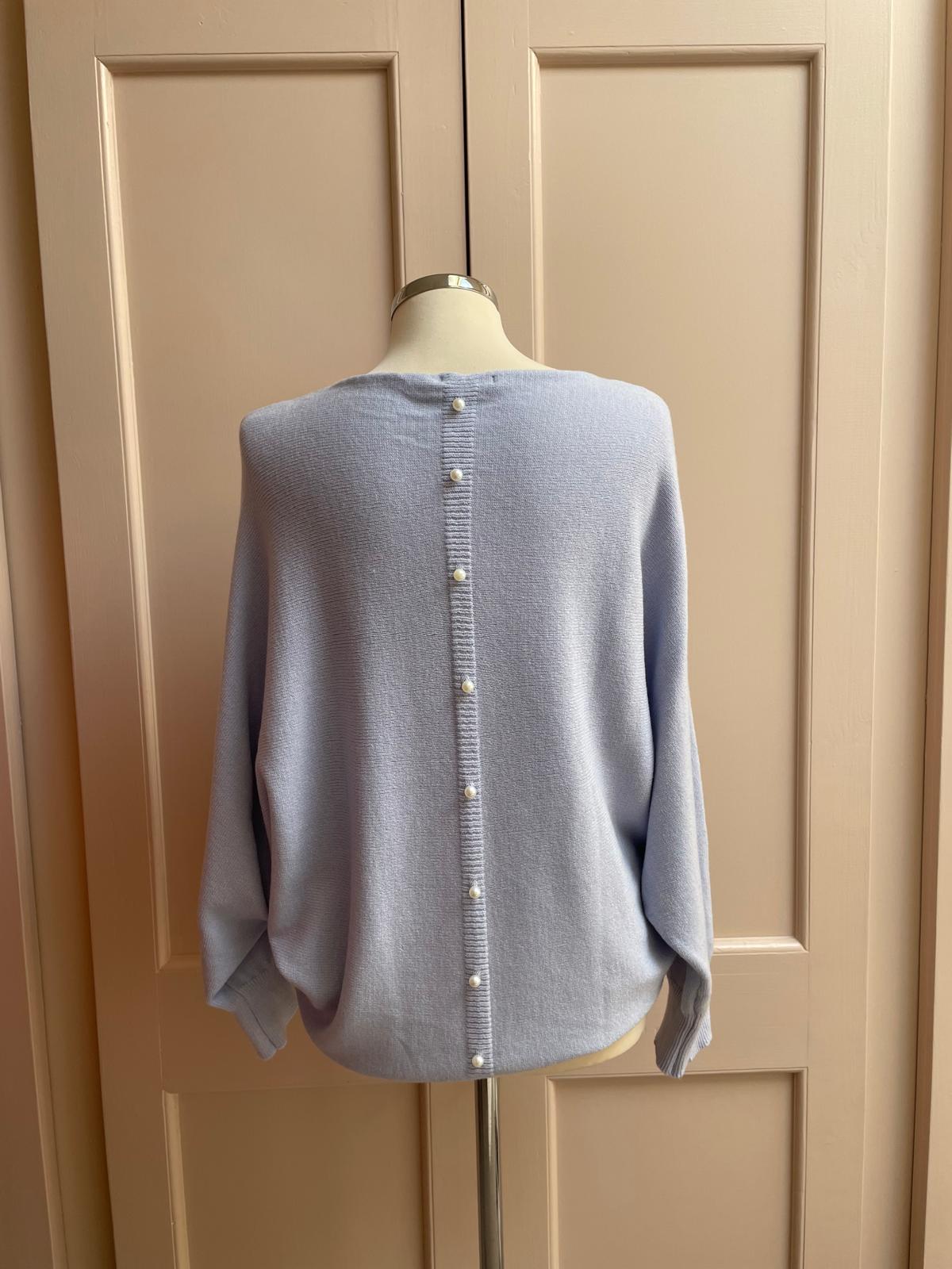 Pearl back button jumper - light blue