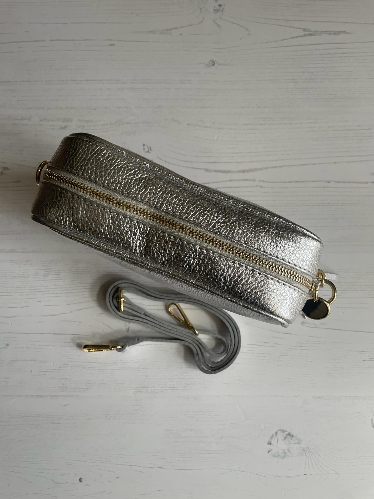 Tassel crossbody leather camera bag - silver