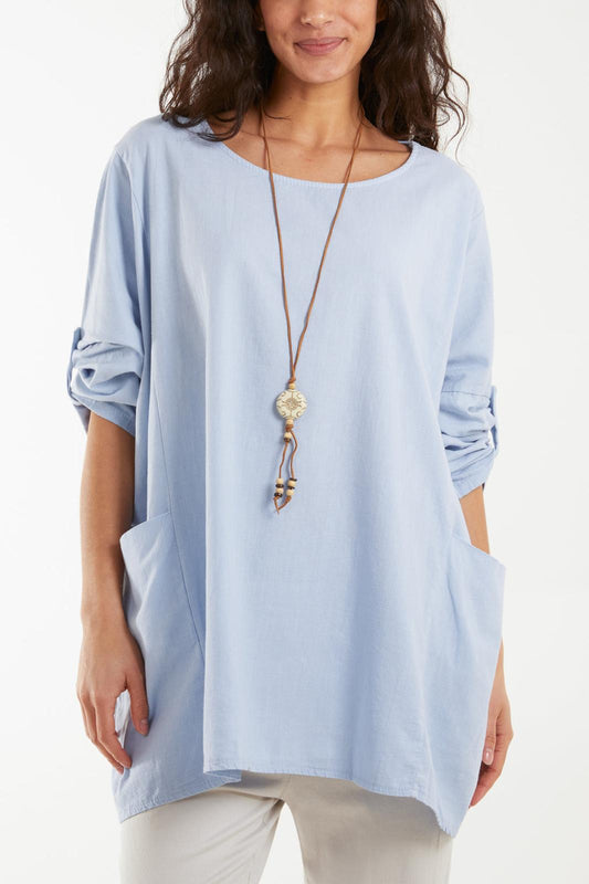 Necklace relaxed fit blouse - light blue