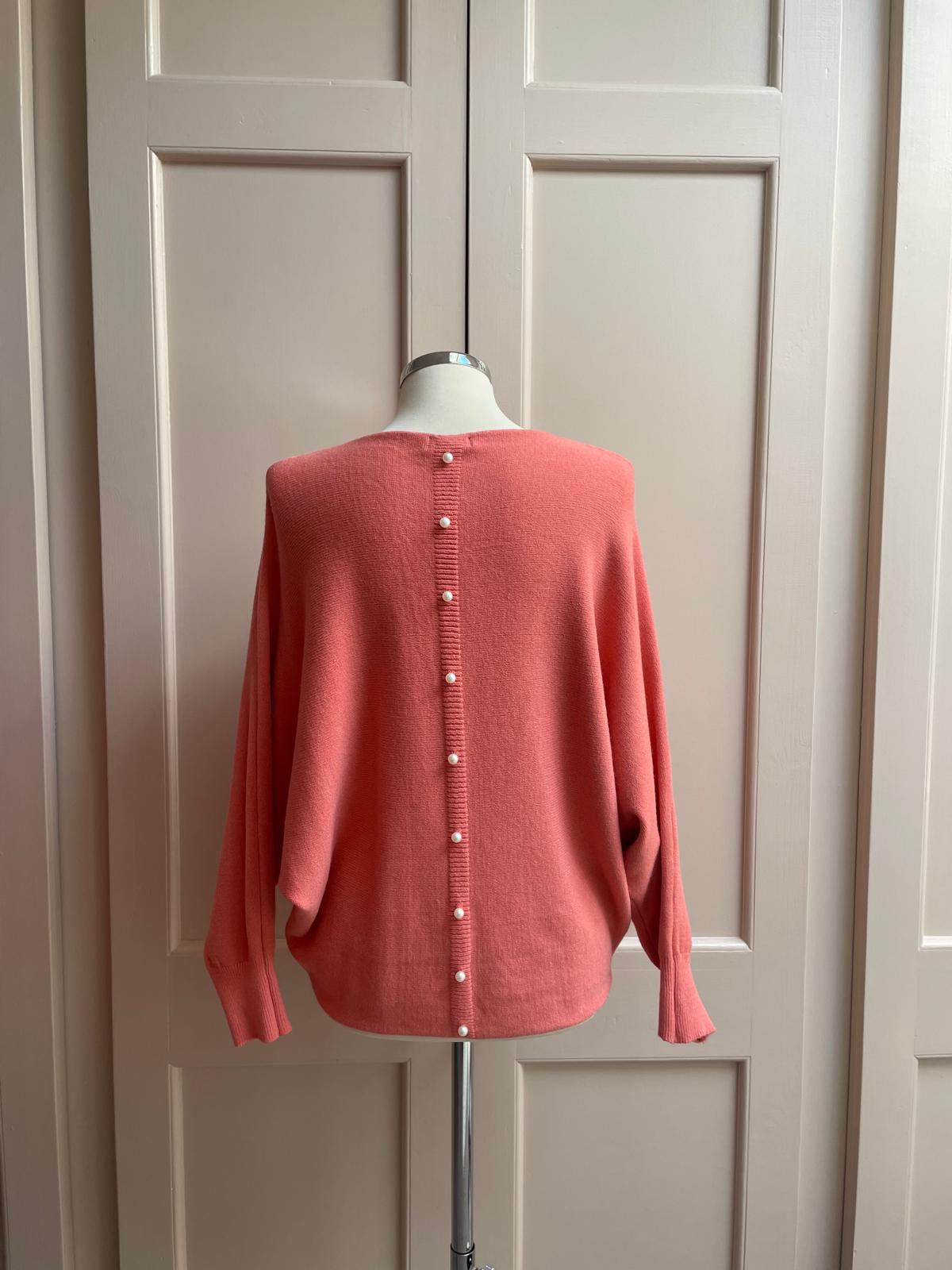 Pearl back button jumper - coral