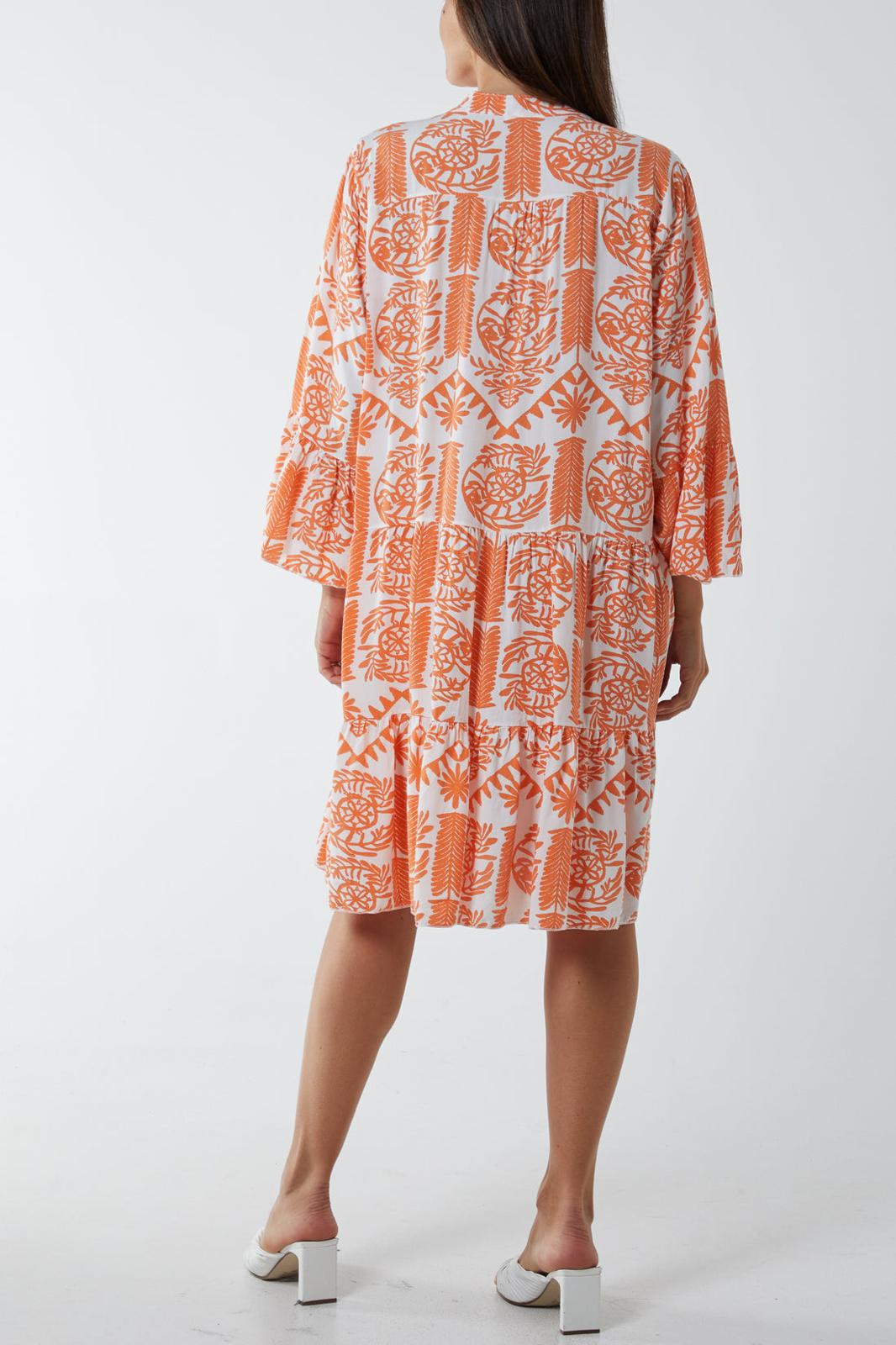 Baroque tiered floral smock print dress - orange