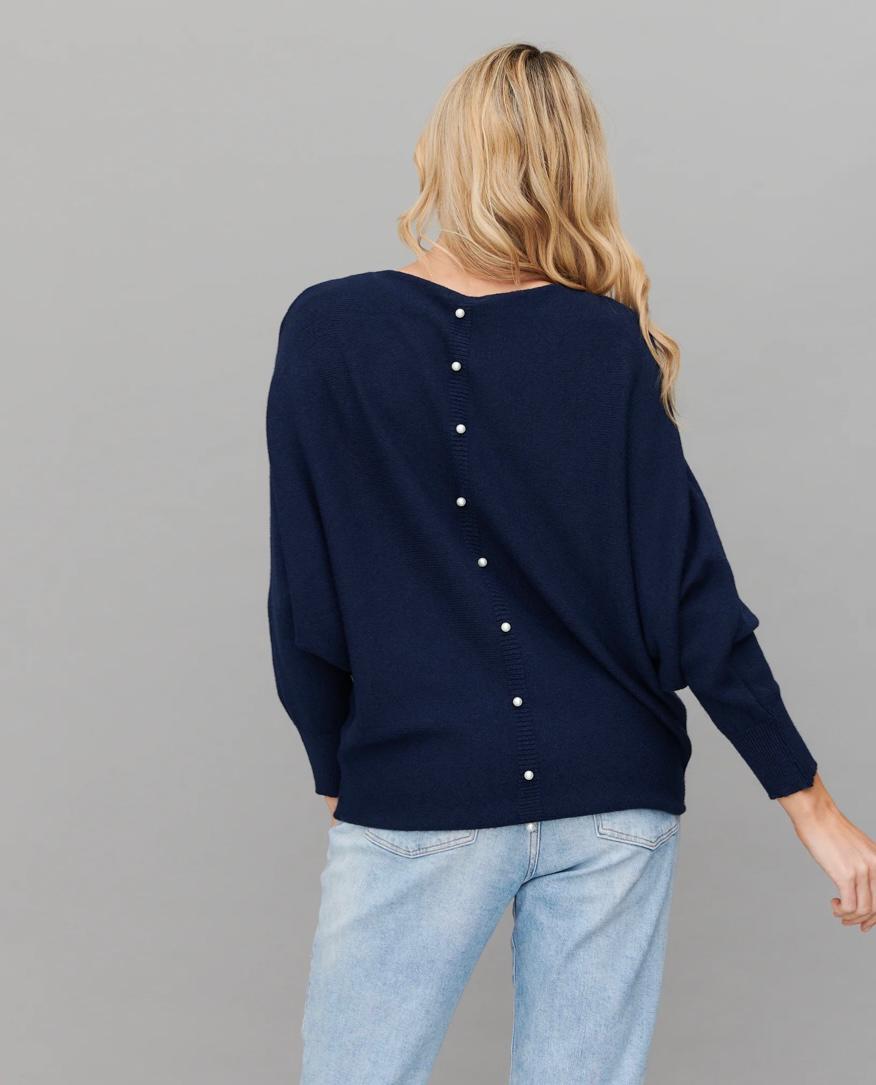 Pearl back button jumper - navy