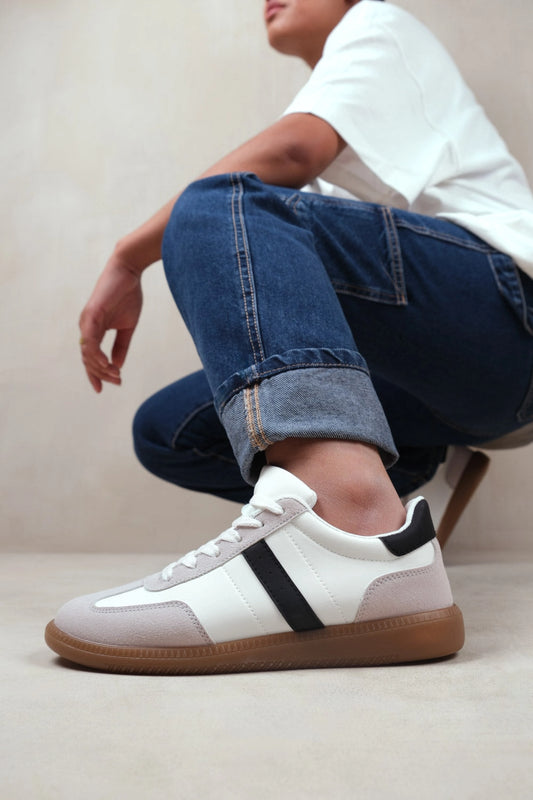 Pace Contrast Panel Lace Up Gum Sole Trainers with black and white detail