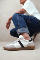 Pace Contrast Panel Lace Up Gum Sole Trainers in White detail