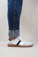 Pace Contrast Panel Lace Up Gum Sole Trainers in White detail