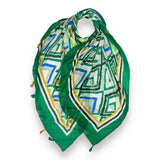 Geometric patterned scarf with tassels - green