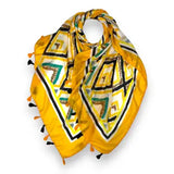 Geometric patterned scarf with tassels - yellow