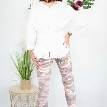 Luxury camouflage print magic trousers - blush