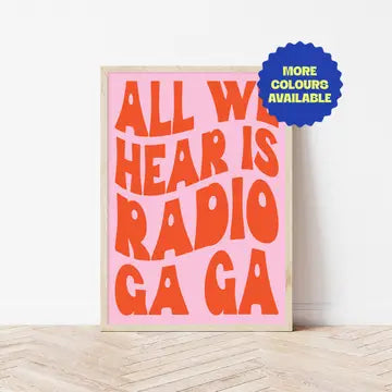Wall art A4 print - radio ga ga! (pink & orange)