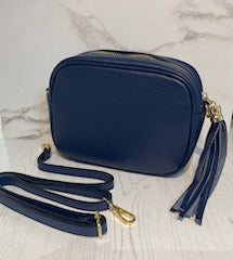 Tassel crossbody leather camera bag - navy