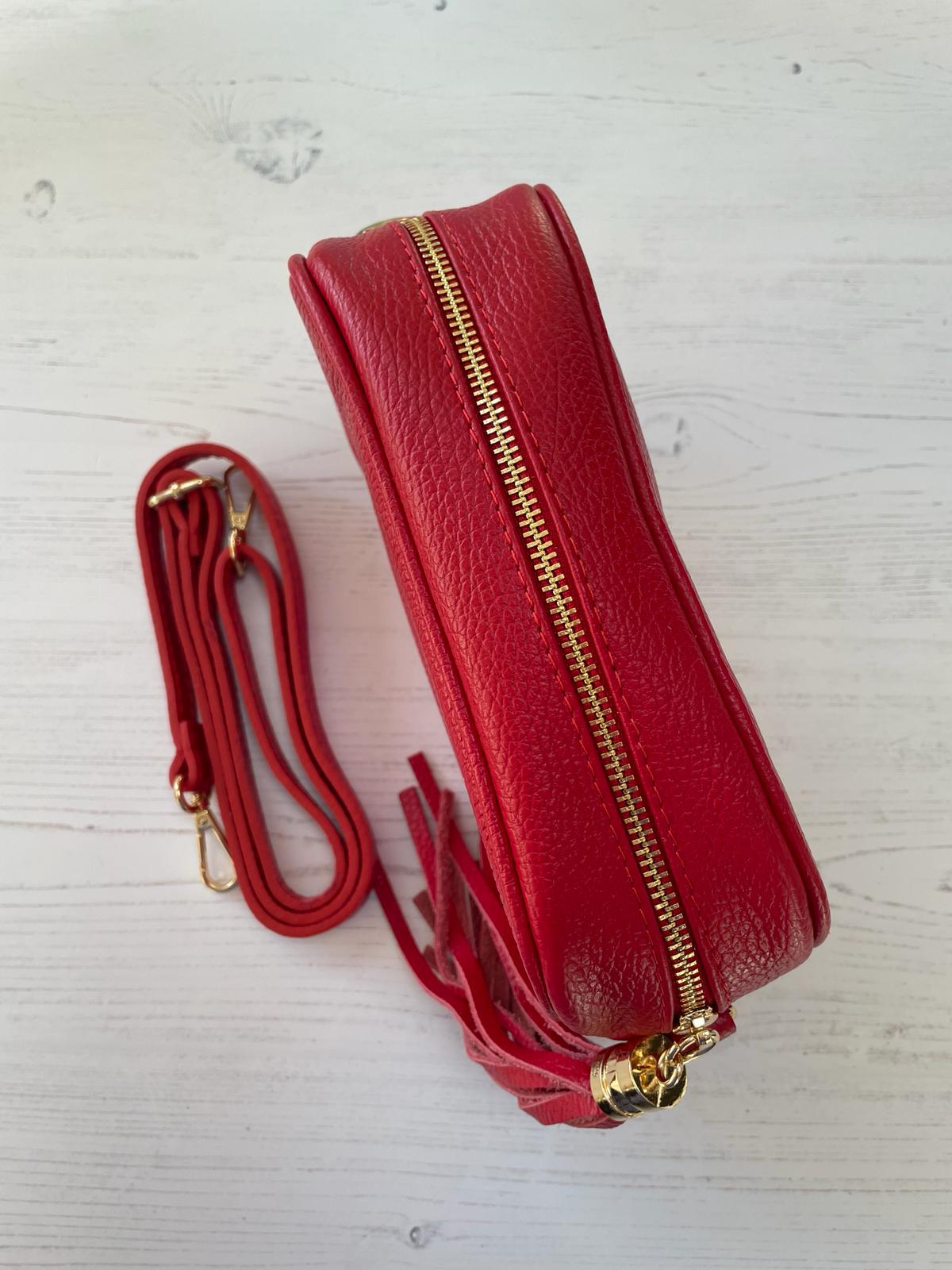 Tassel crossbody leather camera bag - red