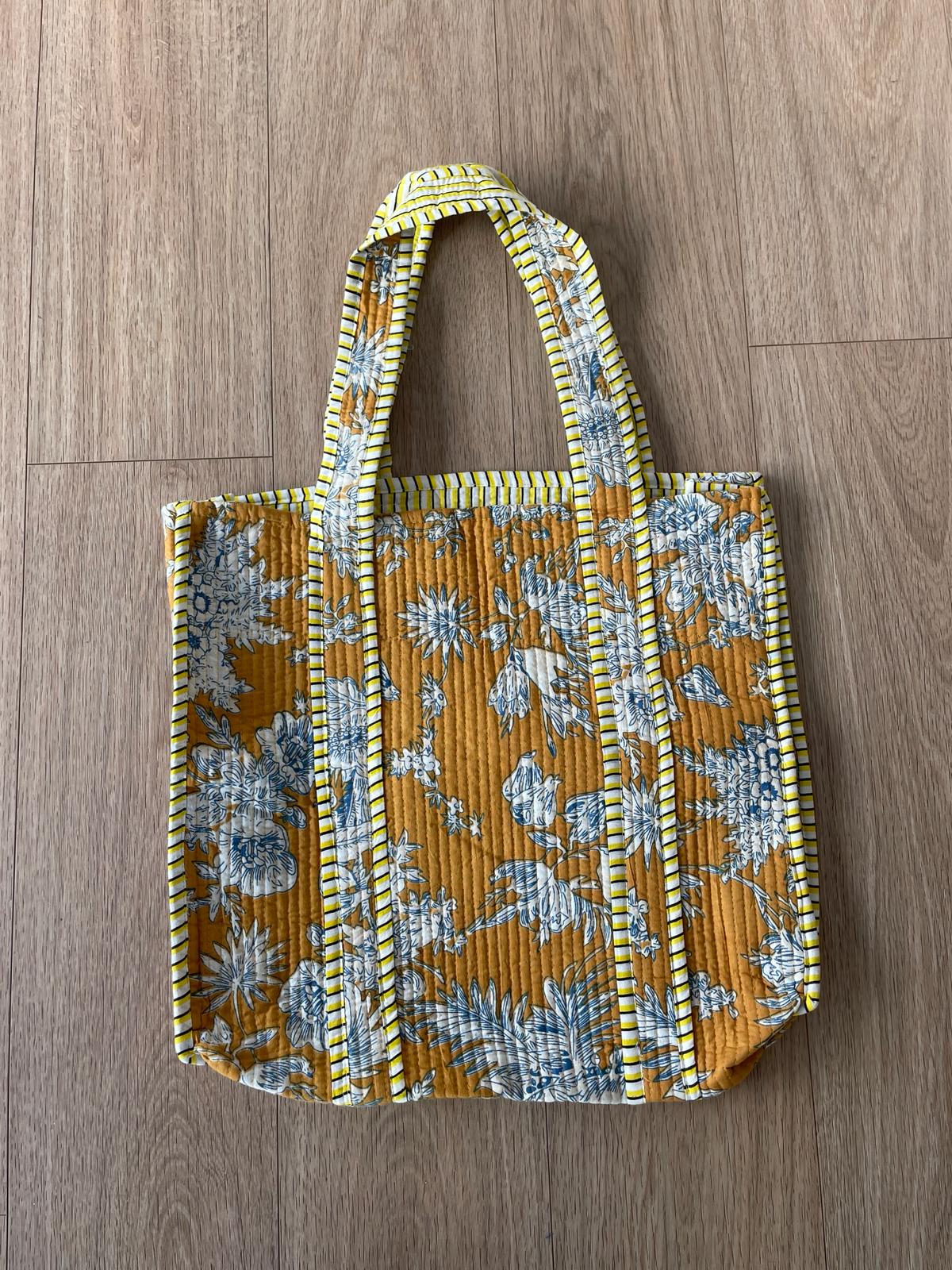 Oversized indian tote bag - ochre floral