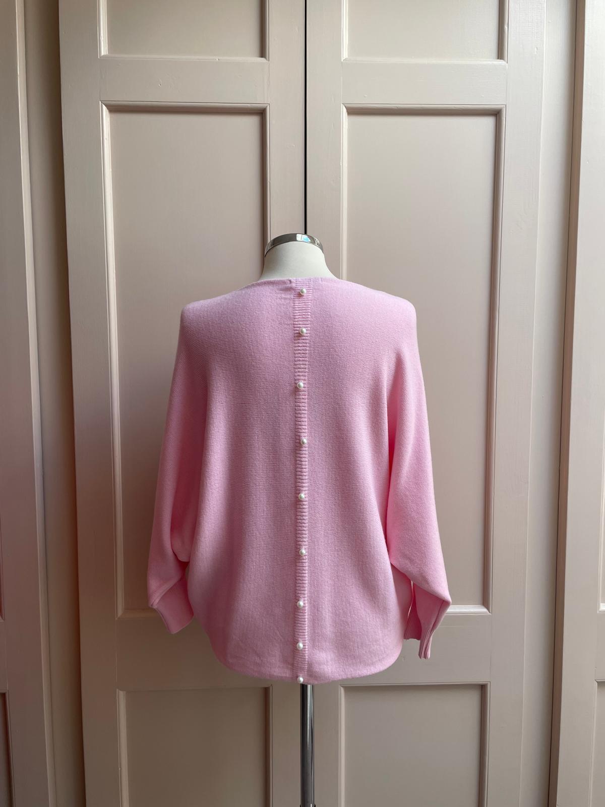 Pearl back button jumper - light pink