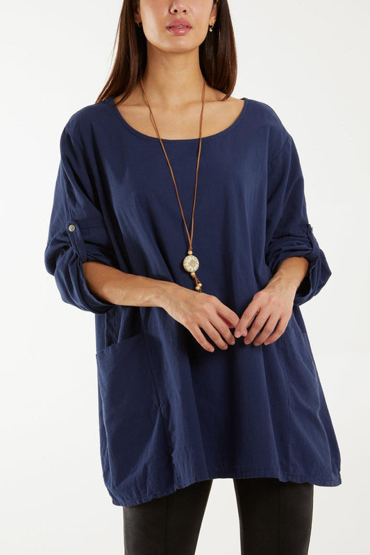 Necklace relaxed fit blouse - navy