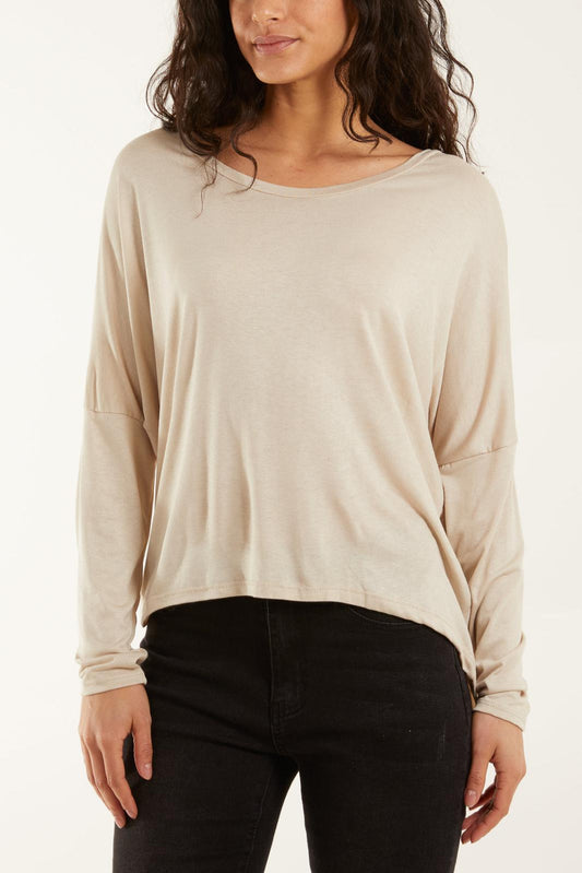 Long sleeve high low top - taupe