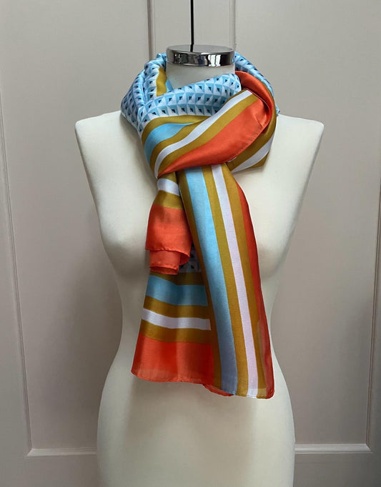 Silk and Viscose mix diamond printed scarf - blue