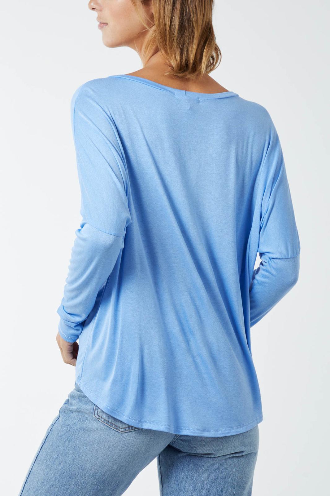 Long sleeve high low top - light blue