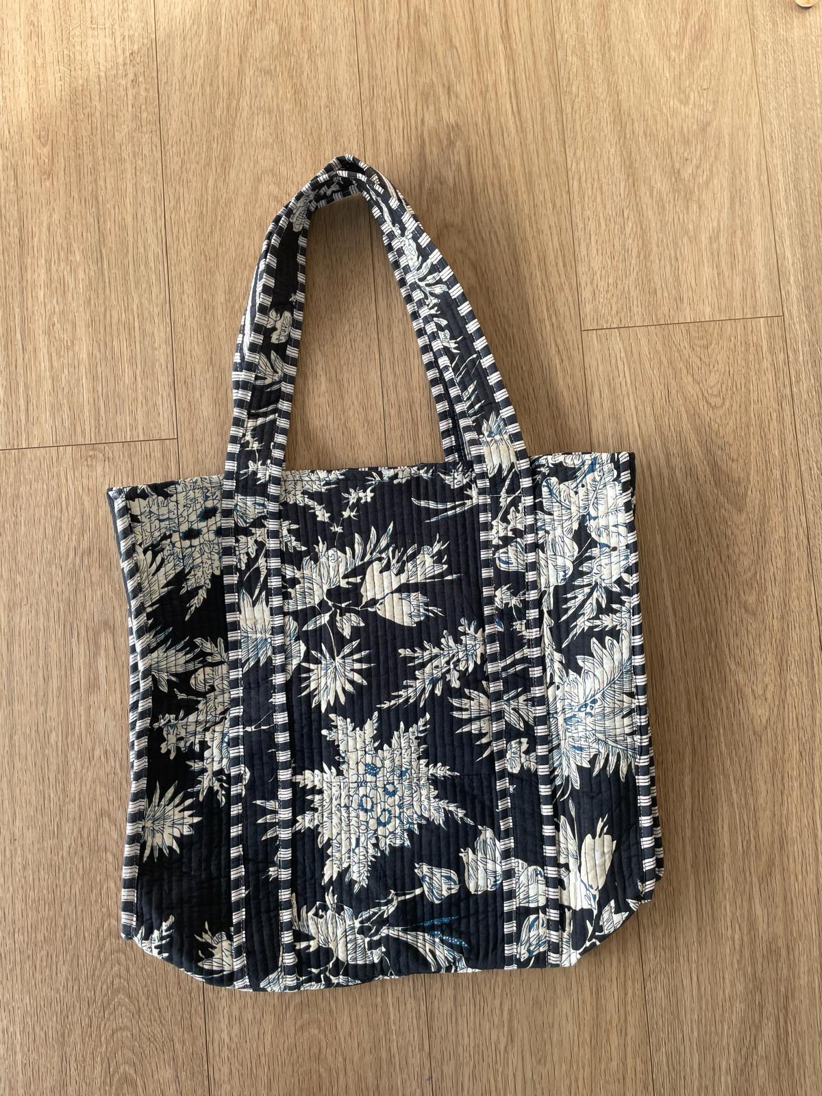 Oversized indian tote bag - blue & white floral