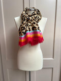 Leopard print scarf with colourful border line - red